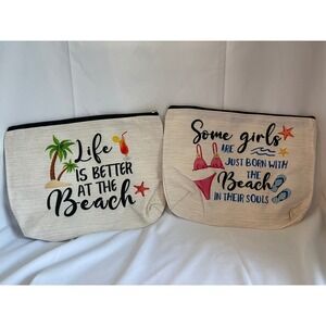Beach‎ Life Cosmetic Bags Set of 2 Travel Makeup Zipper Pouches